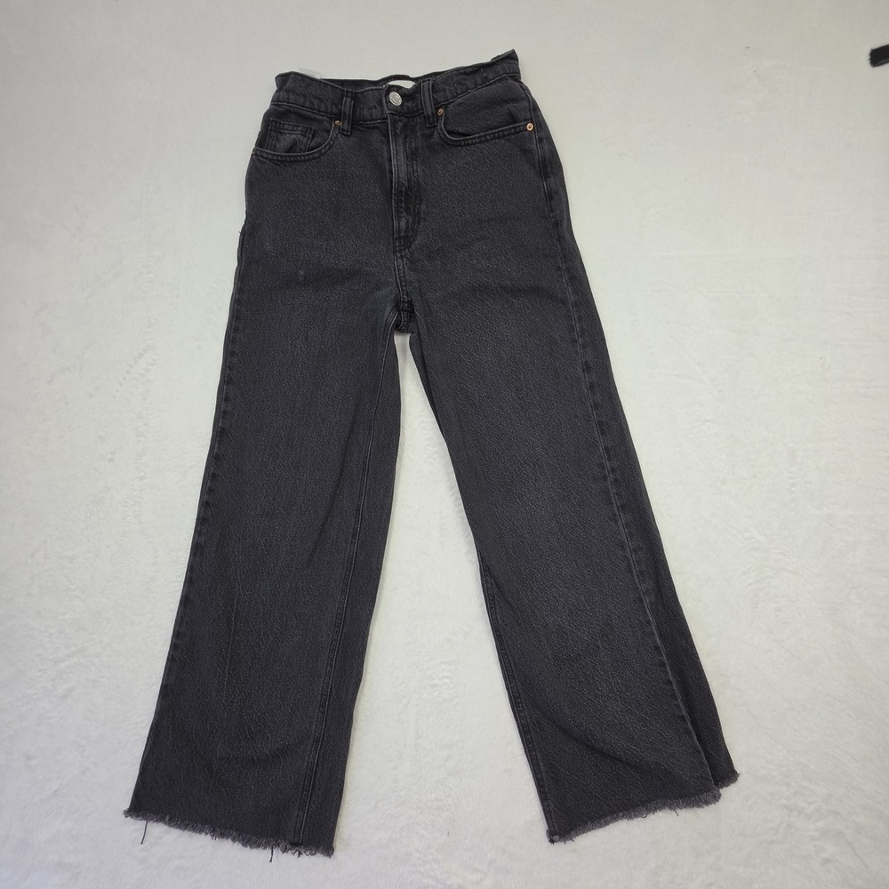 PacSun Nora Wide Leg Jeans Women's Size 24 Black Raw Hem High Rise Denim